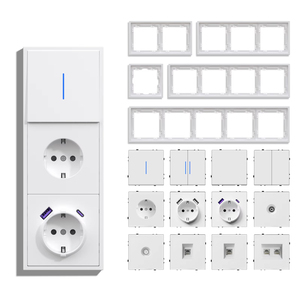 סדרת CHAOYI DIY אירופאית, פאנל בעל מראה של עור מחשב, שקעי חשמל כפולים לקיר עם USB C, שקעים כפולים 1/2/<span class=keywords><strong>3</strong></span>/4 פאנלים, מפסק תלת כיווני. - Product Image 1