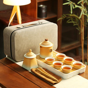 ชุดน้ำชาเซรามิกพกพาสไตล์เรโทรหรูหราแบบเบาๆ ลายพระราชวังต้องห้าม พร้อมกระเป๋าซิป - ของขวัญธุรกิจสำหรับองค์กร - Product Image 2