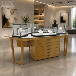 Vitrine à bijoux sur pied, présentoir en acrylique avec comptoir en verre pour boutique de bijoux, salle d'exposition - Product Image 2