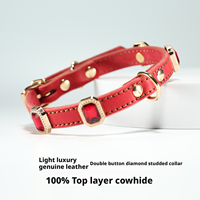 Collier pour chien en cuir véritable de vache, doux et luxueux, écologique, double ligne, double D, avec diamants