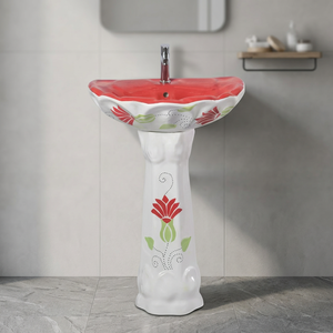 Luxury Ceramic Lotus Pedestal Sink Rectangle Basin Modern Design Multi-Color Eco-Friendly <b>Wall</b>-Mounted Hospital Washroom - Product Image 1