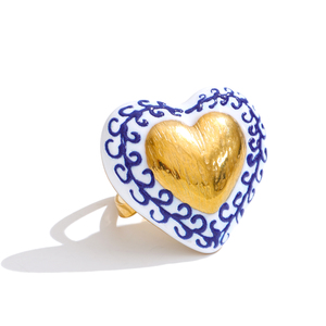 <span class=keywords><strong>Anello</strong></span> JINYOU 5892 in stile cinese con design dipinto a mano, smalto blu e bianco, in porcellana, con <span class=keywords><strong>fiore</strong></span> in acciaio inossidabile, aperto e regolabile. - Product Image 1