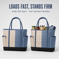 Sac fourre-tout matelassé en polyester 600D personnalisé avec logo, poignée en corde tressée et poche ouverte pour programme d'accueil hôtelier et de commodités en resort