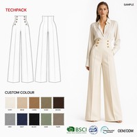 Celana Panjang Mewah Warna Ivory Kustom dengan Kancing Emas, Model Lebar, Bahan Ramah Lingkungan, Bernapas, Anti Kusut, Pinggang Tinggi, Model Flare, Bersertifikasi BSCI WRAP