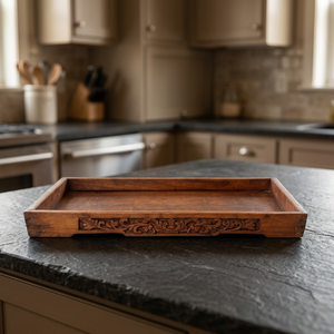 Vintage Style Eco Friendly Handmade Wooden <b>Tray</b> <b>Large</b> Size Rectangular Breakfast Lunch Dinner <b>Serving</b> Best Quality Decorative - Product Image 1