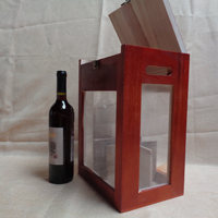Boîte à vin en bois créative, emballage cadeau avec fenêtre transparente et poignée 6 bouteilles, caisse personnalisée en bois, grande boîte