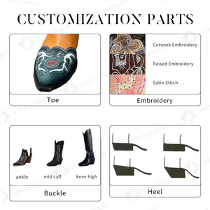 <span class=keywords><strong>Botas</strong></span> Altas hasta la Rodilla Xinzirain Personalizadas con Bordado Floral de Calavera de Ciervo Marrón, <span class=keywords><strong>Botas</strong></span> de Tacón Grueso con Punta Cuadrada Vintage para <span class=keywords><strong>Mujer</strong></span> - Product Image 3