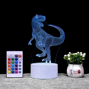 Оптовые продажи 3d иллюзия лампа в виде динозавра-Лидер продаж, 3d светильник, динозавр, 3d иллюзия, Ночной светильник с трещинами, акриловая Светодиодная лампа