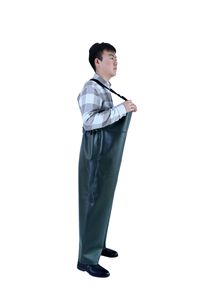 Traje de pesca impermeable de PVC engrosado, pantalones verdes con correas, material ecológico resistente a químicos - Product Image 2