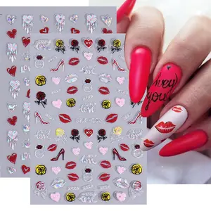 D4 SAFENG Valentine Nail Art Aufkleber Abziehbilder Selbst klebende holo graphische Liebe Herz Rose Nail Art Aufkleber für Nail Art