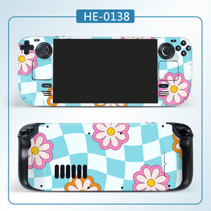 Steam Deck Skin Protector HE-0138 Floral Checkered Design Full Coverage PVC Protective <b>Film</b> - Product Image 1