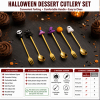 Coffret Cadeau de Luxe 6 Pièces – Ensemble de Couverts en Acier Inoxydable Doré avec Manche Citrouille Fantôme pour Décoration d'Halloween – Lot de Cuillères et Fourchettes