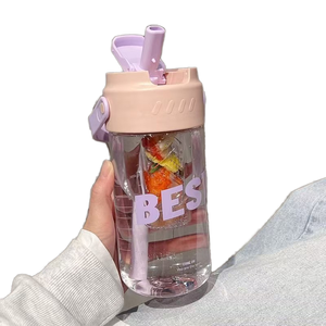600/800ml chai nước bằng nhựa với ống hút trà lọc nước trái cây Cup xách tay thể thao du lịch uống chai nước cho sinh viên - Product Image 5