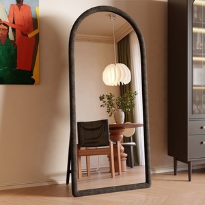 Miroir de corps entier à design avancé, miroir mural à double usage, miroir de sol, style crème, cadre en tissu doux - Product Image 4
