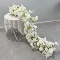 T-FR004 Chemin de table en fleurs artificielles en soie, vert et blanc, pour mariage et décoration de fête
