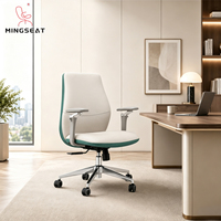 Chaise de bureau ergonomique pivotante en cuir PU, hauteur réglable, dossier moyen, avec accoudoirs, pour le bureau à domicile