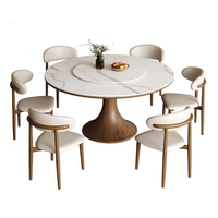 Mesa de Comedor Redonda de Piedra Sinterizada de Lujo con Base Giratoria, Pedestal de Madera Resistente a los Arañazos para Comedor