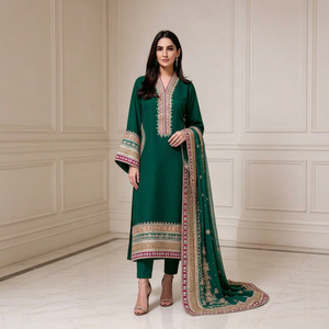 Salwar Kameez vert émeraude en polyester, coupe ample, longueur cheville, style traditionnel indien pakistanais, pour mariage, par Fashionista International - Product Image 1