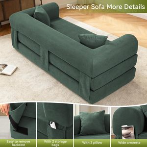 Convertible Folding <b>Sofa</b> <b>Bed</b>,80" Pull Out Couch with Pillows & <b>Storage</b> Pocket,Modular Futon <b>Bed</b> Corduroy Queen Sleeper <b>Sofa</b> - Product Image 6