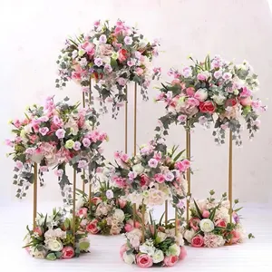 Porte-fleurs géométrique plaqué or pour mariage Décoration de la maison Cadre carré rectangulaire en métal brillant pour anniversaire de mariage