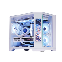 Casing PC Desktop Mid Tower Panoramic Tempered Glass untuk Komputer Gaming MATX dengan Layar LCD