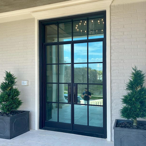 <span class=keywords><strong>Porte</strong></span> <span class=keywords><strong>d</strong></span>'<span class=keywords><strong>entrée</strong></span> pivotante en acier français noir en aluminium, design luxueux américain, en métal et en verre, en fer forgé, sécurité extérieure - Product Image 1