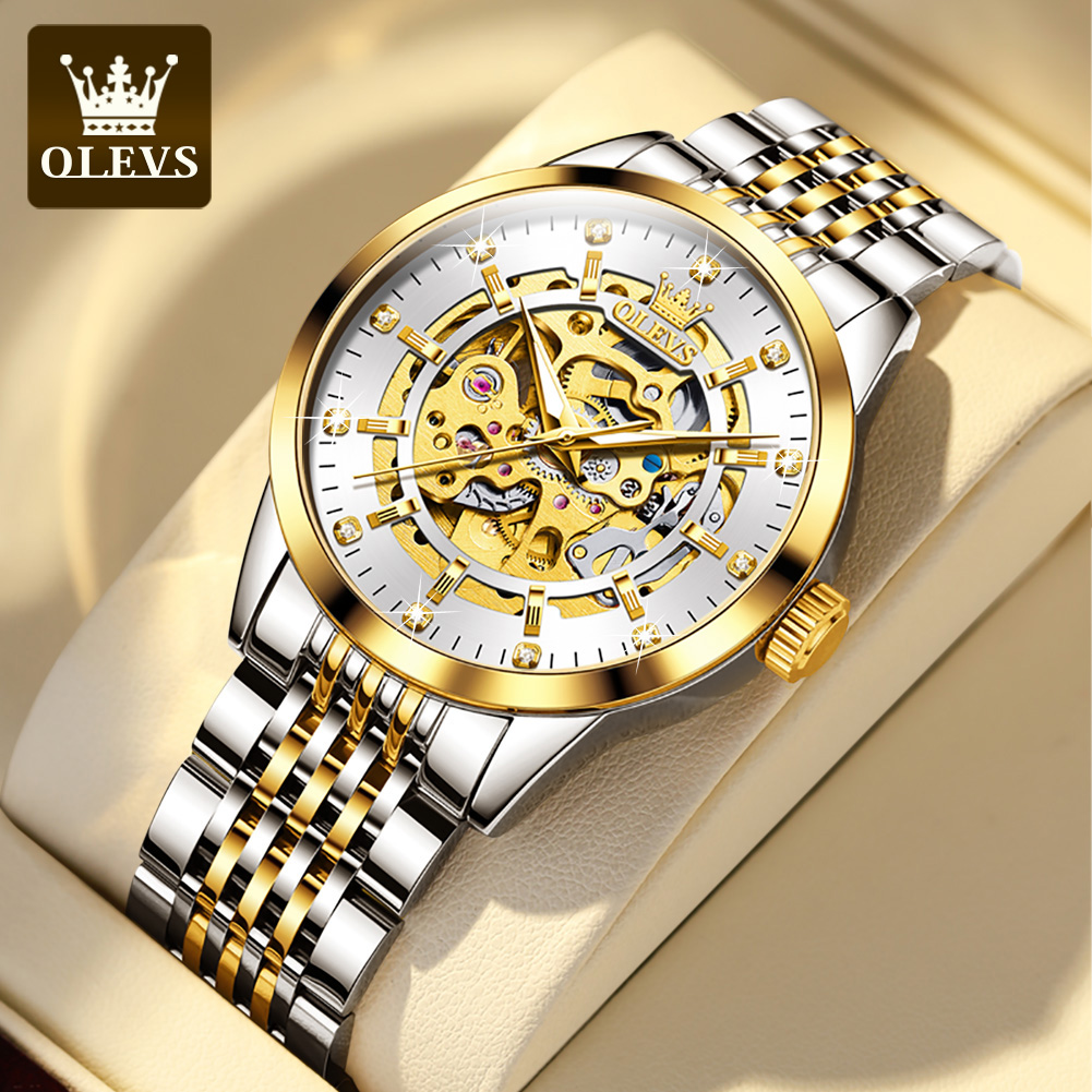 OLEVS 9920 Luxury Gold Watches Mens Mechanical Watch For Men Casual Luminous Stainless Steel Strap Top Brand Luxury Wristwatch