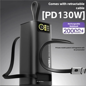Cargador Portátil para Laptop de 130W, Banco de Energía Multipuerto de 20000 mAh con Cable USB-C Retráctil y Pantalla LCD TFT, Hecho de Aleación de Aluminio - Product Image 2