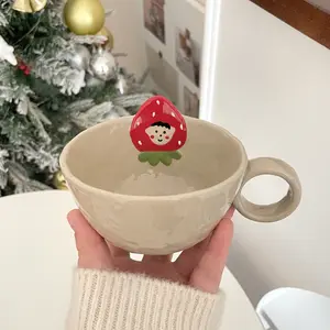 Bulk buy strawberry pineapple Grape fruit shape hand painted custom ceramic mug coffee cup Yogurt Oatmeal Breakfast Soup 3D Mug