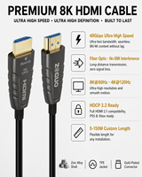 Câble HDMI2.1 en fibre optique AOC pour étendre le signal vidéo 8K pour l'installation de téléviseurs muraux et de projecteurs