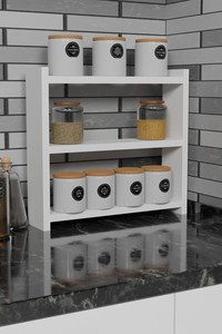 <b>Kitchen</b> <b>Storage</b> <b>Rack</b> Particleboard Spice <b>Rack</b> Countertop Shelf Bathroom Organizer Cabinet Shelf - Product Image 4