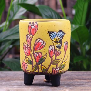 Pot à succulentes en céramique peint à la main avec motif papillon et fleur, <span class=keywords><strong>jardinière</strong></span> <span class=keywords><strong>sur</strong></span> <span class=keywords><strong>pied</strong></span> pour cactus avec 6 options de couleurs pour plantes d'intérieur - Product Image 6