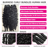 Lots de Cheveux Humains Bouclés Birmans en Gros, Cheveux Humains Birmans Non Traités, Extensions de Cheveux Humains Naturels de Qualité 15A, Couleur Naturelle