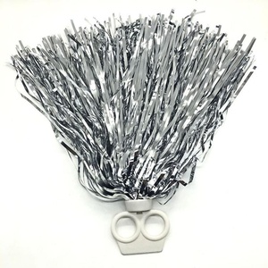 Pompones de papel de aluminio metálico con mango de bastón para niños, pompones de porristas para fiesta deportiva - Product Image 2