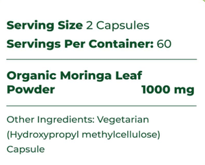 Feuille naturelle Protéine végétale Soutien à base de plantes et riche source de phytonutriments Feuille de Moringa Extra Fort 500Mg Capsules - Product Image 2