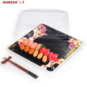 Sunzza package supply Sakura design square sushi container disposable psp foam food packaging box sushi tray