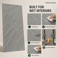 Panel Dinding SPC Motif Batu Abu-abu MORLENX Format Besar Tahan Air untuk Pelapis Dinding Villa, Kantor, dan Interior Komersial