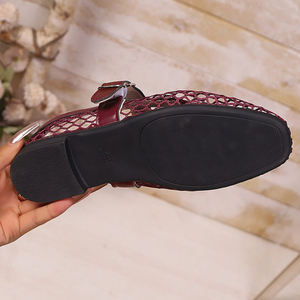 รองเท้าตาข่ายปลาสำหรับผู้หญิงรองเท้าบัลเล่ต์แบบหัวเข็มขัดเดี่ยวกลวงสำหรับฤดูร้อน - Product Image 6