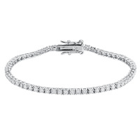 Bracelet léger minimaliste pour femme en argent sterling S925 plaqué rhodium, serti de moissanite taille brillant 2 mm 0,03 ct, monture griffe géométrique
