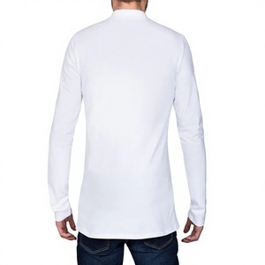 Polo à manches longues pour homme en coton blanc, décontracté, couleur unie, respirant, tricoté, coupe classique - Product Image 2