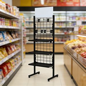 Multi-Function Metal Floor <b>Display</b> <b>Rack</b> with Hooks & Shelves Wire Panel Stand for Snacks Accessories Daily Goods Supermarket - Product Image 1
