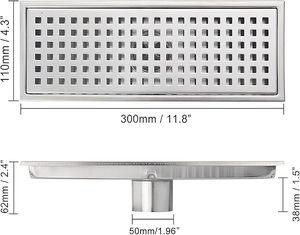 Grille de drain de <span class=keywords><strong>sol</strong></span> rectangulaire moderne en acier inoxydable 304 de 12x4 pouces avec couvercle amovible pour douche et baignoire - Product Image 2