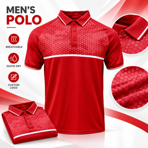Camisetas Polo Deportivas de Golf para Hombre, de Poliéster y Spandex de Alto Rendimiento, Secado Rápido, Color Rojo, con Logotipo Personalizado, Transpirables - Product Image 1