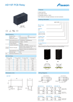 Relais de puissance miniature scellé à usage général Asiaon AS115F 1Z 5 broches 12A 250VAC DPDT 2CO, relais intermédiaire à montage sur circuit imprimé