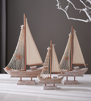 Ensemble de décoration de bateau à voile en bois artisanal de style méditerranéen, ornement de table nautique rustique pour la décoration de la maison et les voyages