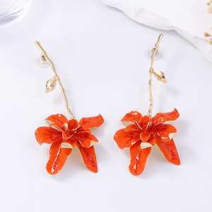 Trendy Metal Flower <strong>Stem</strong>-Shaped <strong>Earrings</strong> Cross-Border Exaggerated Fashion for Women Elegant Party - Product Image 2