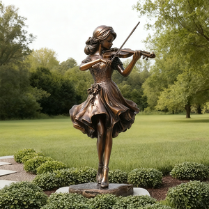 Statue de violoniste en bronze antique grandeur nature, sculpture moderne et traditionnelle en métal plaqué peint, représentant une fille jouant du <span class=keywords><strong>violon</strong></span> - Product Image 4