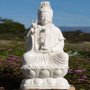 Cina famosa statua di Kwan Yin in marmo bianco in pietra scolpita all'aperto di alta qualità - Product Image 2