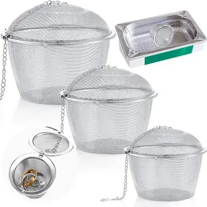3 Pack Stainless Steel Mesh Tea Leak Seasoning Hot Pot Soup Bag Boiled Stew Brine Material Box Filter Ultrasonic Cleaner Baskets