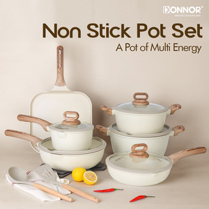Donnor Belle 16-Piece Cookware Set Non-Stick Die-<b>Cast</b> Aluminum Pots <b>Pans</b> Frying <b>Pan</b> With Lids Oven Safe Hand Wash Only - Product Image 4
